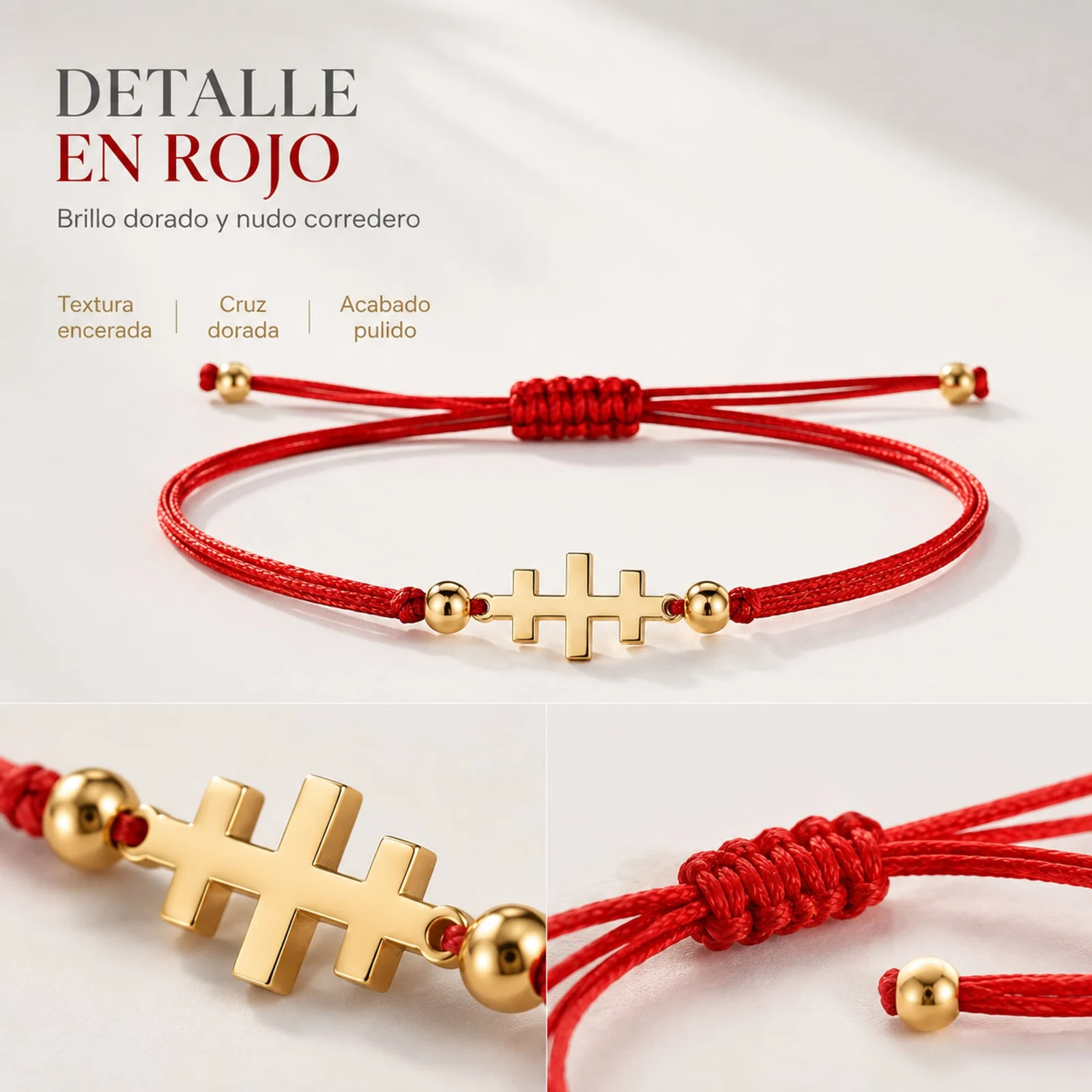 PULSERA CRUZ CATACUMBAS DORADO DE HILO EN.ROJO