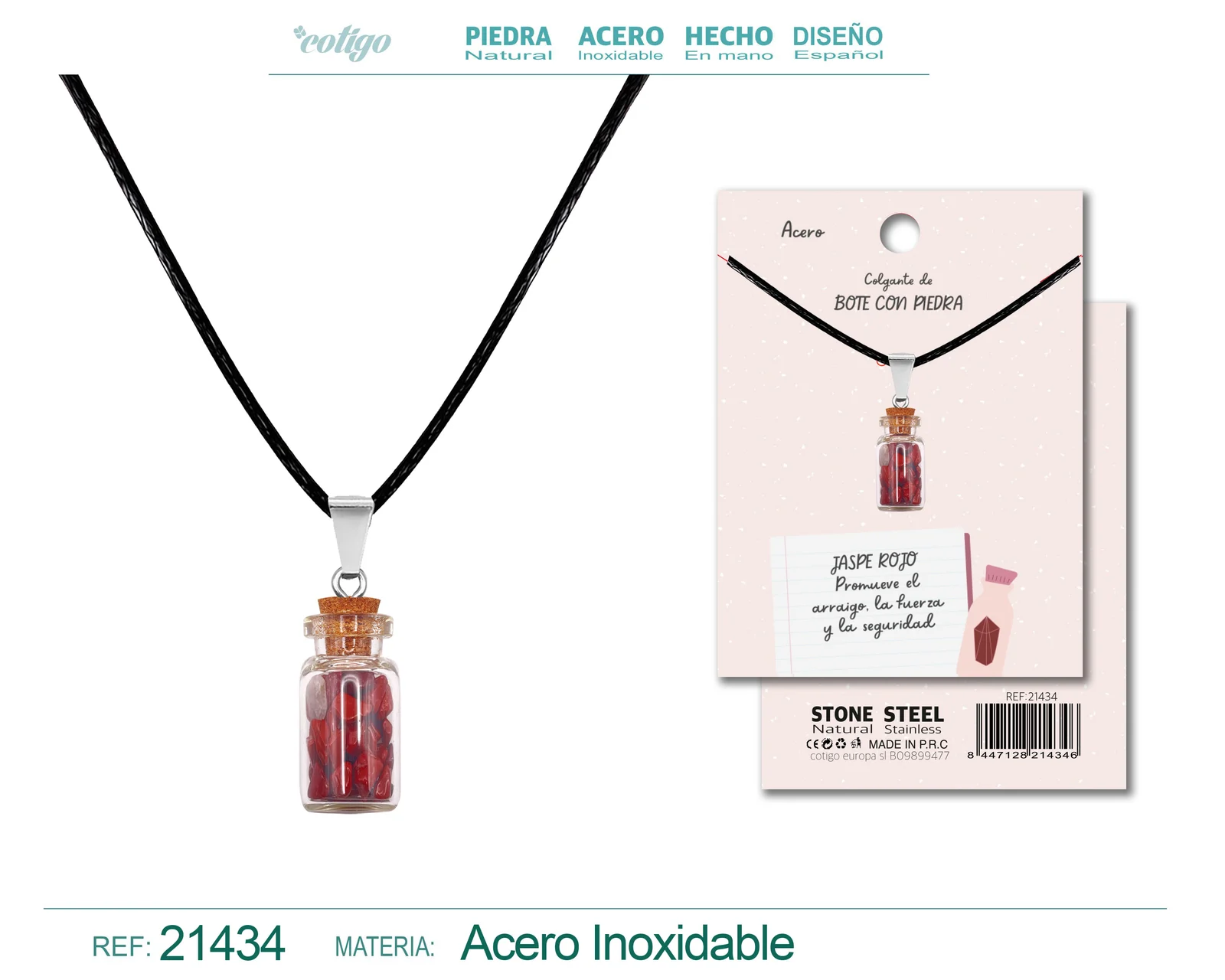COLGANTE BOTE DE DESEO CON JASPE ROJO