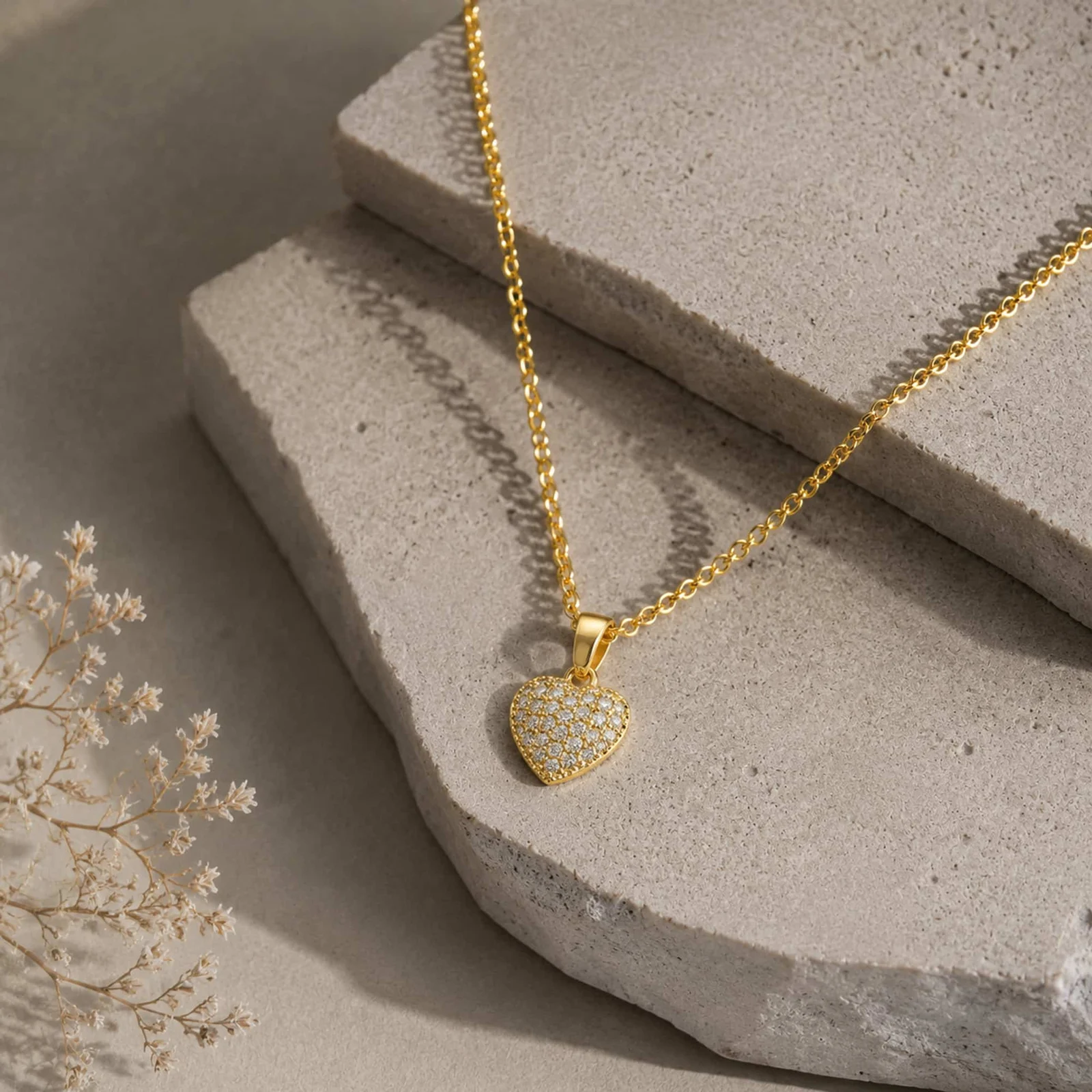 Colgangte Cobre con Circonita Colar Dorado y Cadena Acero