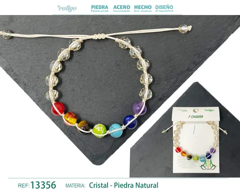PULSERA 7 CHAKRAS CON CRISTAL DE HILO TRENZADO
