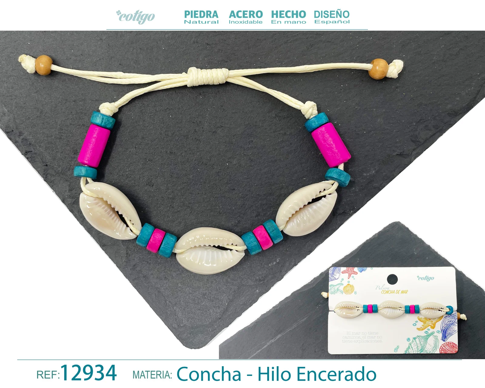 PULSERA HILO ENCERADO DE CONCHA