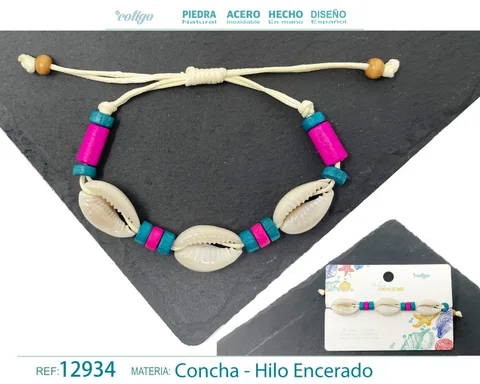 PULSERA HILO ENCERADO DE CONCHA