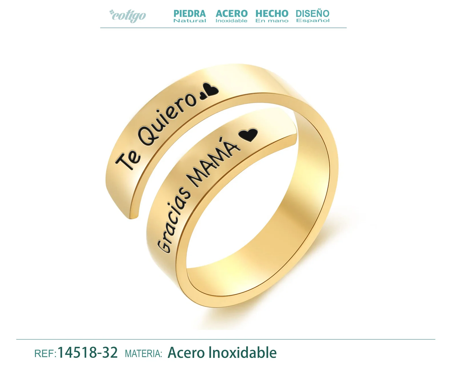 Anillo Acero con Mensaje Espa?ol Dorado