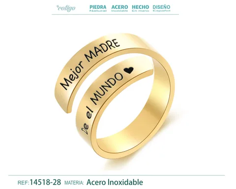 Anillo Acero con Mensaje Espa?ol Dorado