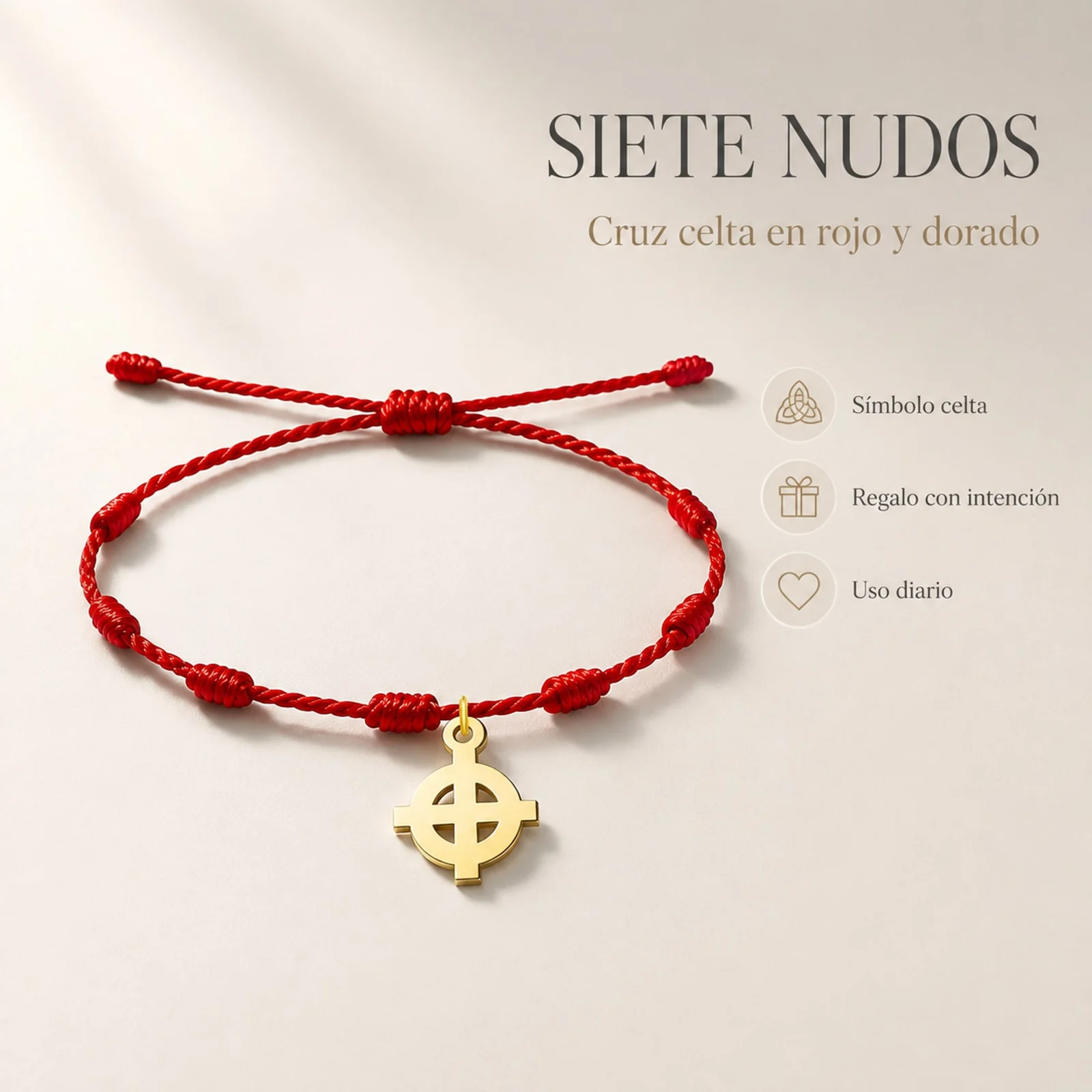 PULSERA 7 NUDOS CON CRUZ CELTA COLOR DORADO