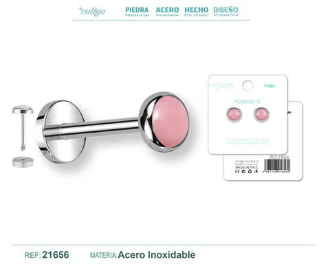 PENDIENTE ACERO  COLOR PLATEADO CON CIERRE ROSCA