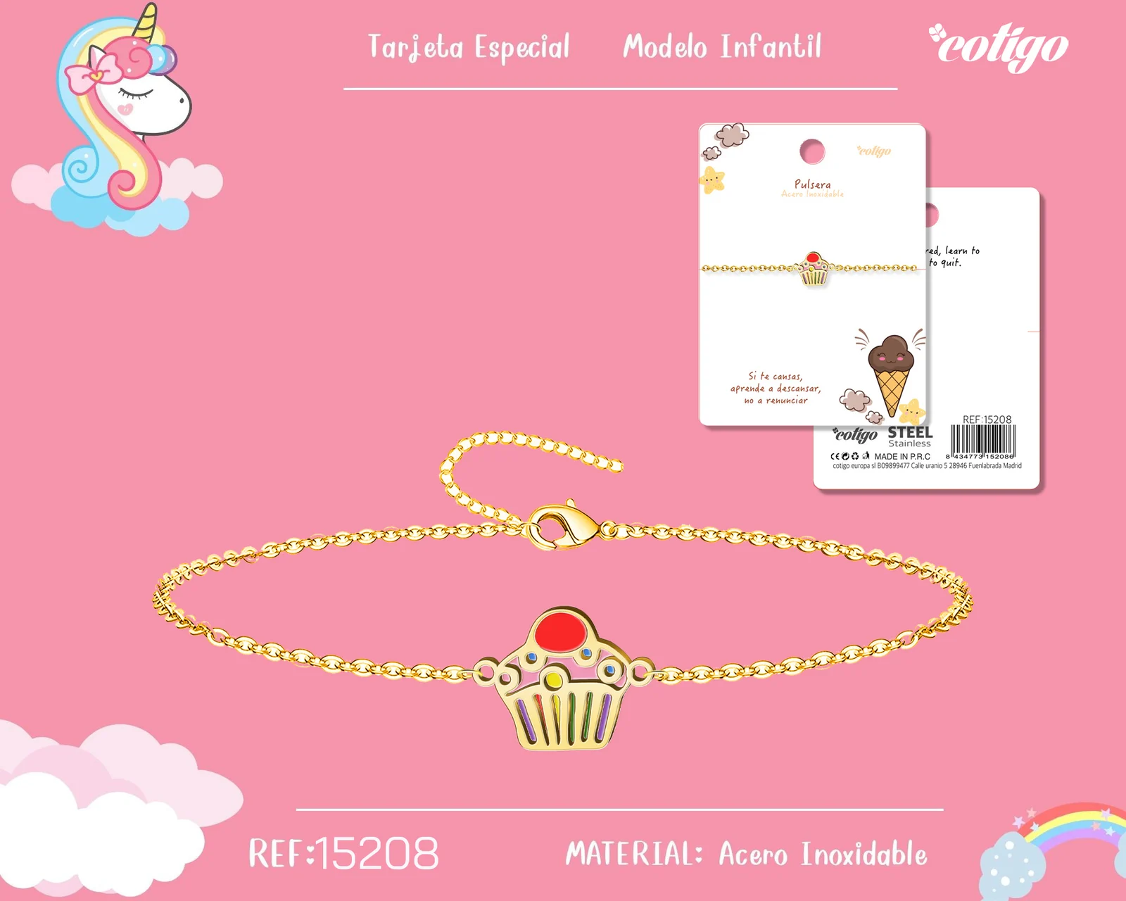 PULSERA DE NIÑA ACERO COLOR DORADO