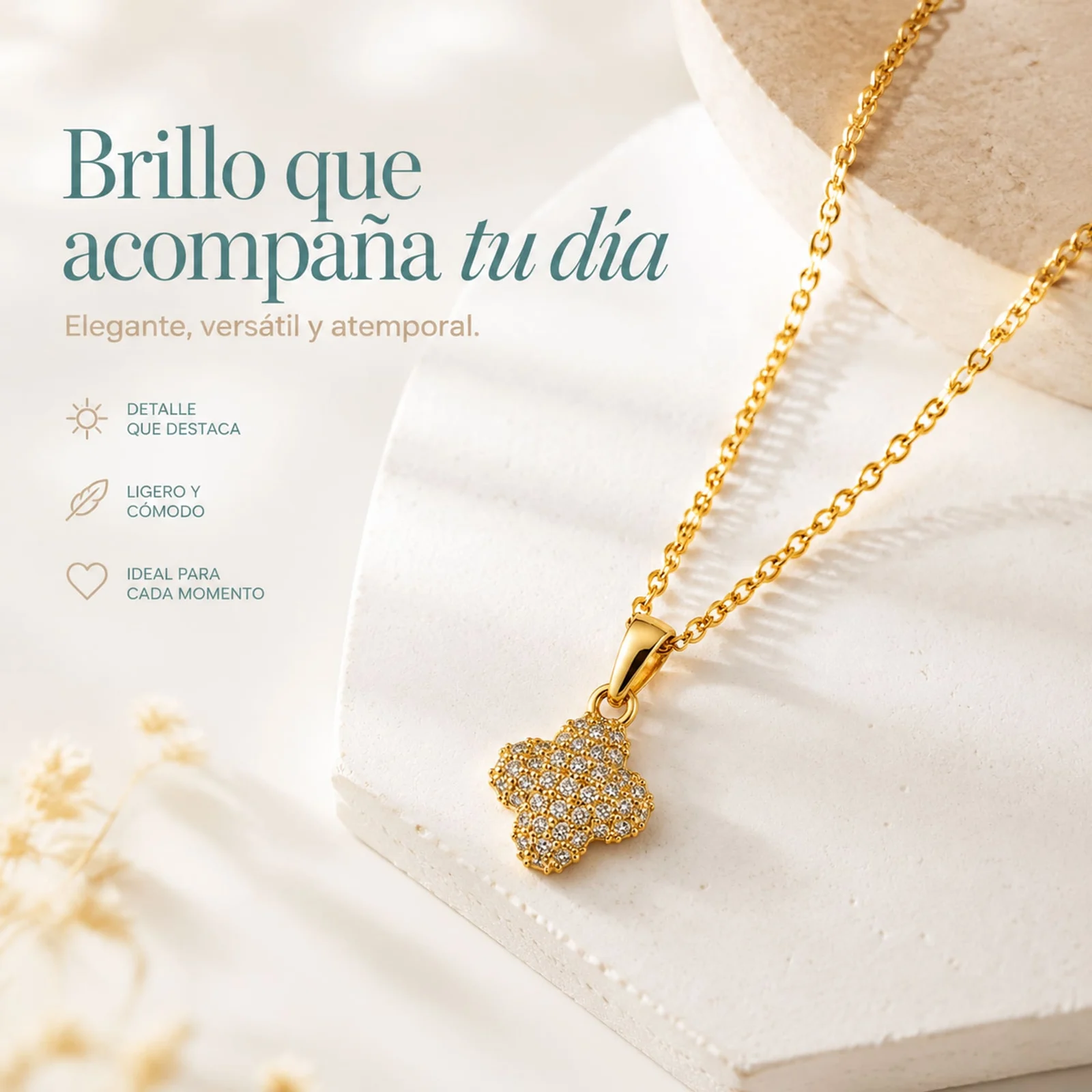 Colgangte Cobre con Circonita Colar Dorado y Cadena Acero