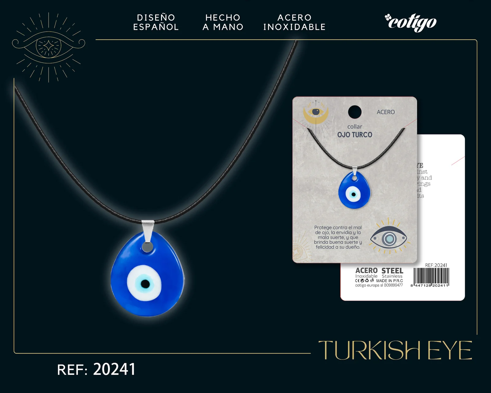 COLLAR OJO TURCO ACERO COLOR PLATEADO