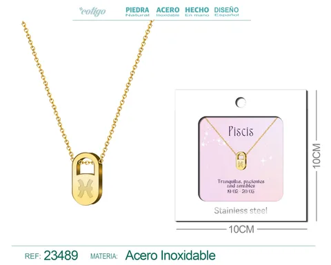 COLLAR ZODIACO INGLES PISCES ACERO CON SOBRE