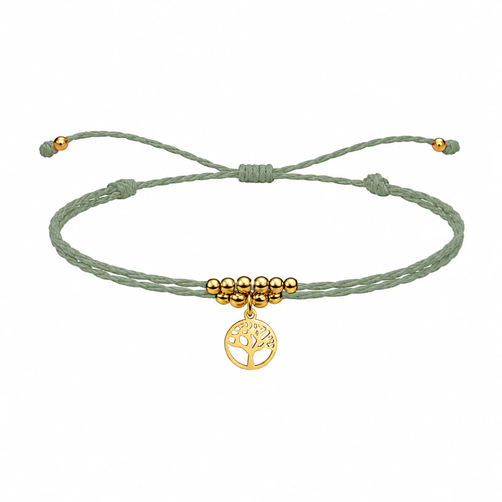PULSERA HILO ENCERADO CON COLGANTE ÁRBOL DE VIDA ACERO DORADO