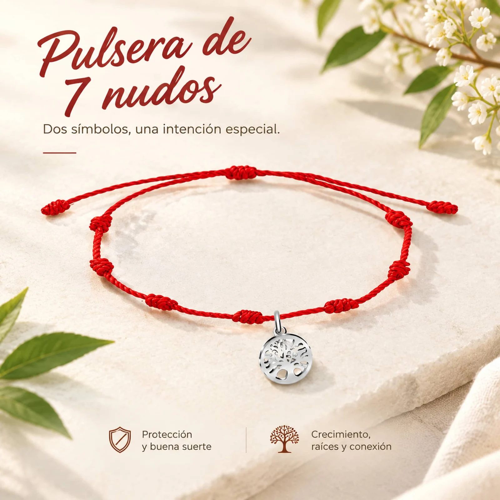 PULSERA 7 NUDOS CON ÁRBOL DE LA VIDA ACERO PLATEADO