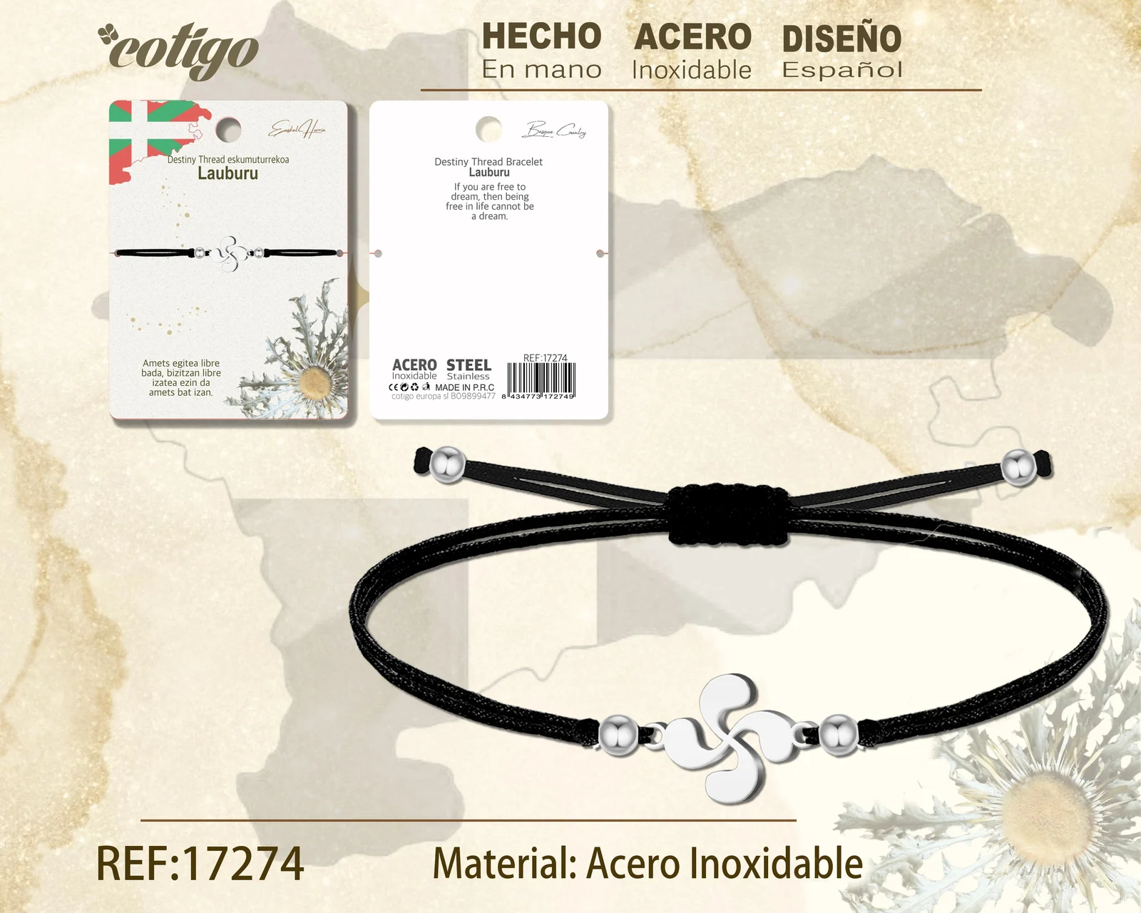 PULSERA HILO ENCERADO -LAUBURU-PLATEADO