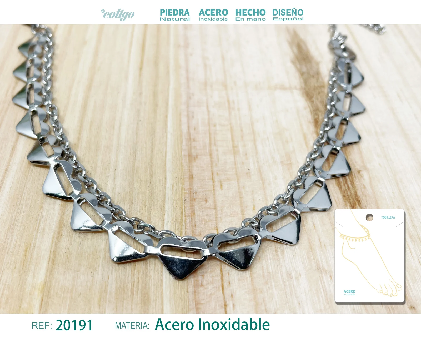 TOBILLERA ACERO COLOR PLATEADO