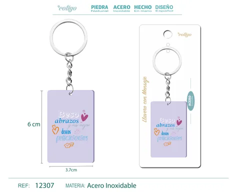 LLAVERO MENSAJE COLORES CON ACCESORIO ACERO