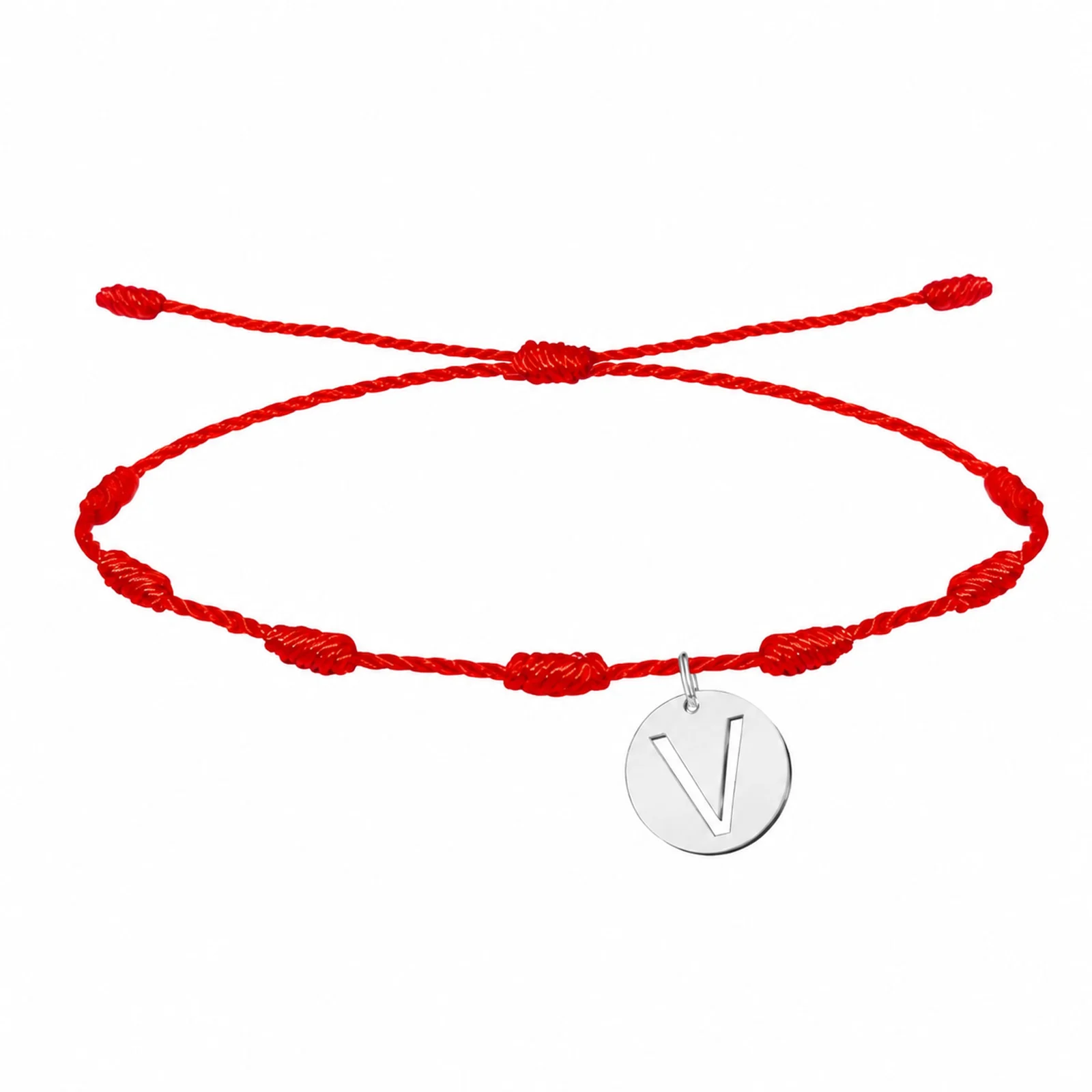 PULSERA 7 NUDOS CON LETRA V COLOR PLATEADO