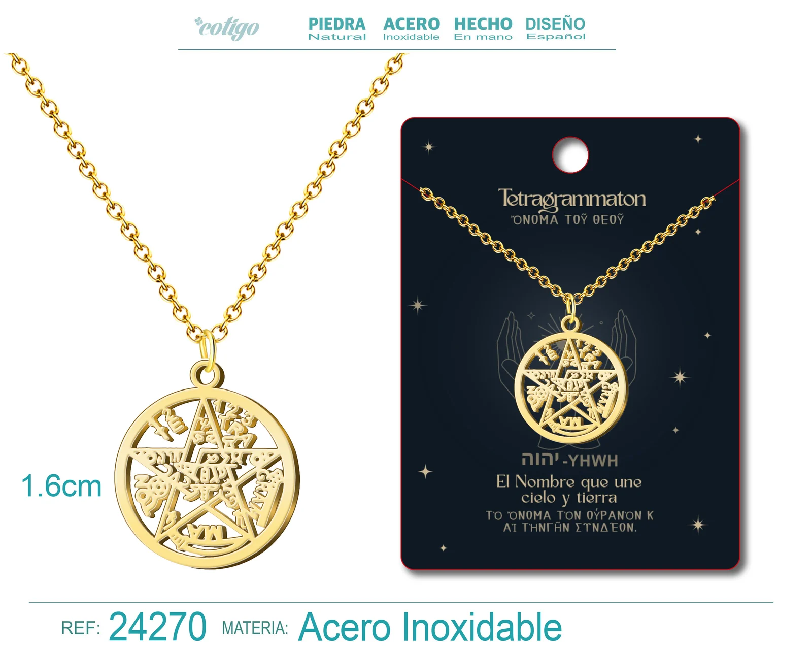 COLGANTE TETRAGRAMMATON ACERO COLOR DORADO