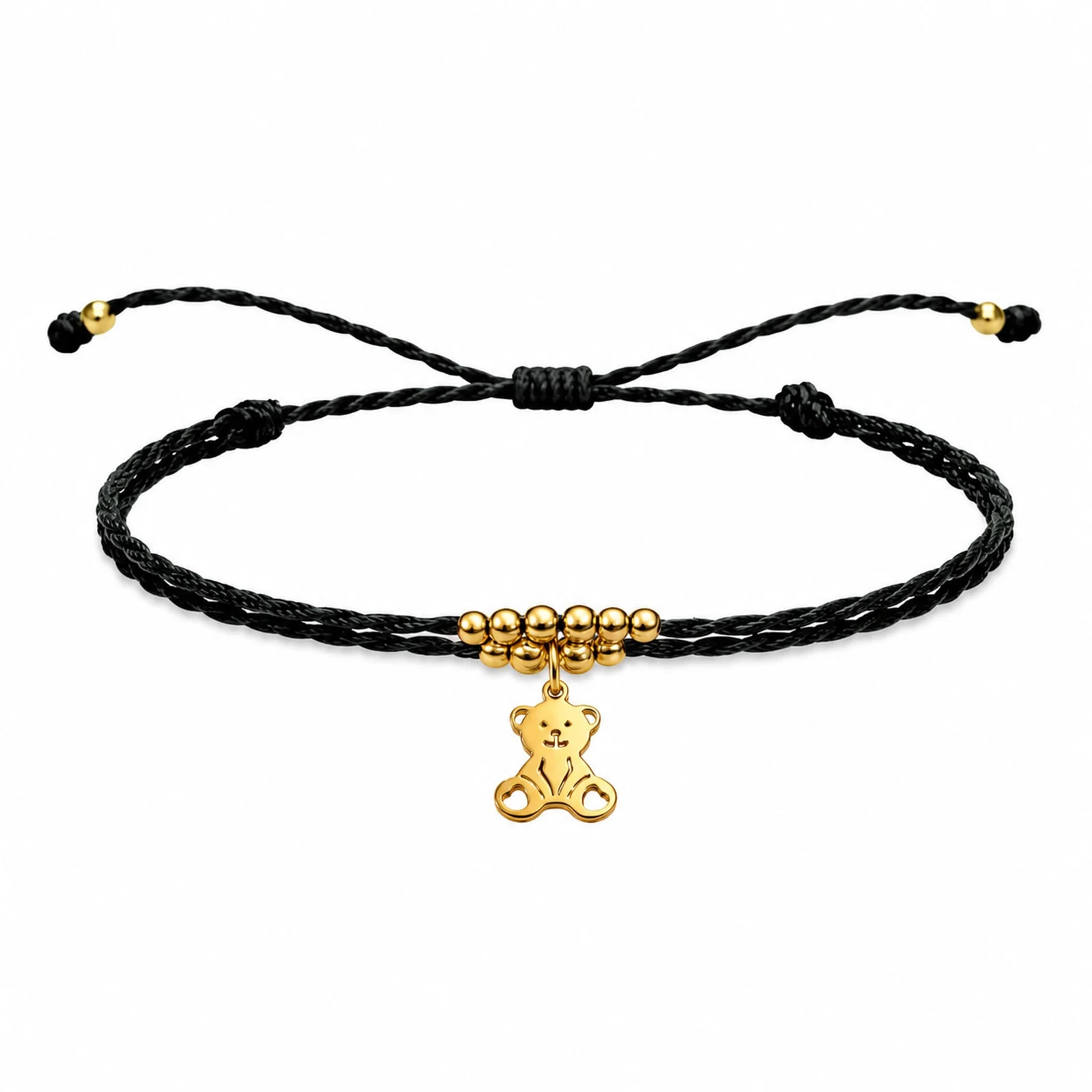 PULSERA HILO ENCERADO CON COLGANTE OSO ACERO DORADO