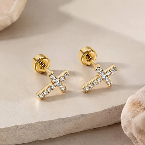 Pendiente-Piercing Bañado Oro 18K y con Circonita