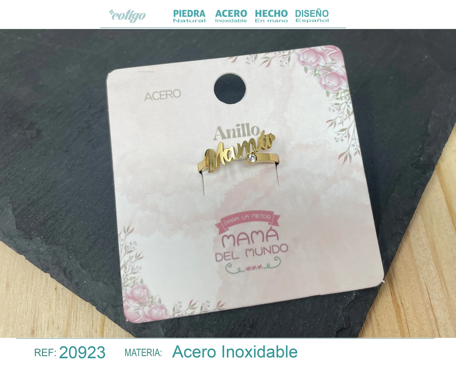 ANILLO PARA MAMÁ ACERO COLOR DORADO