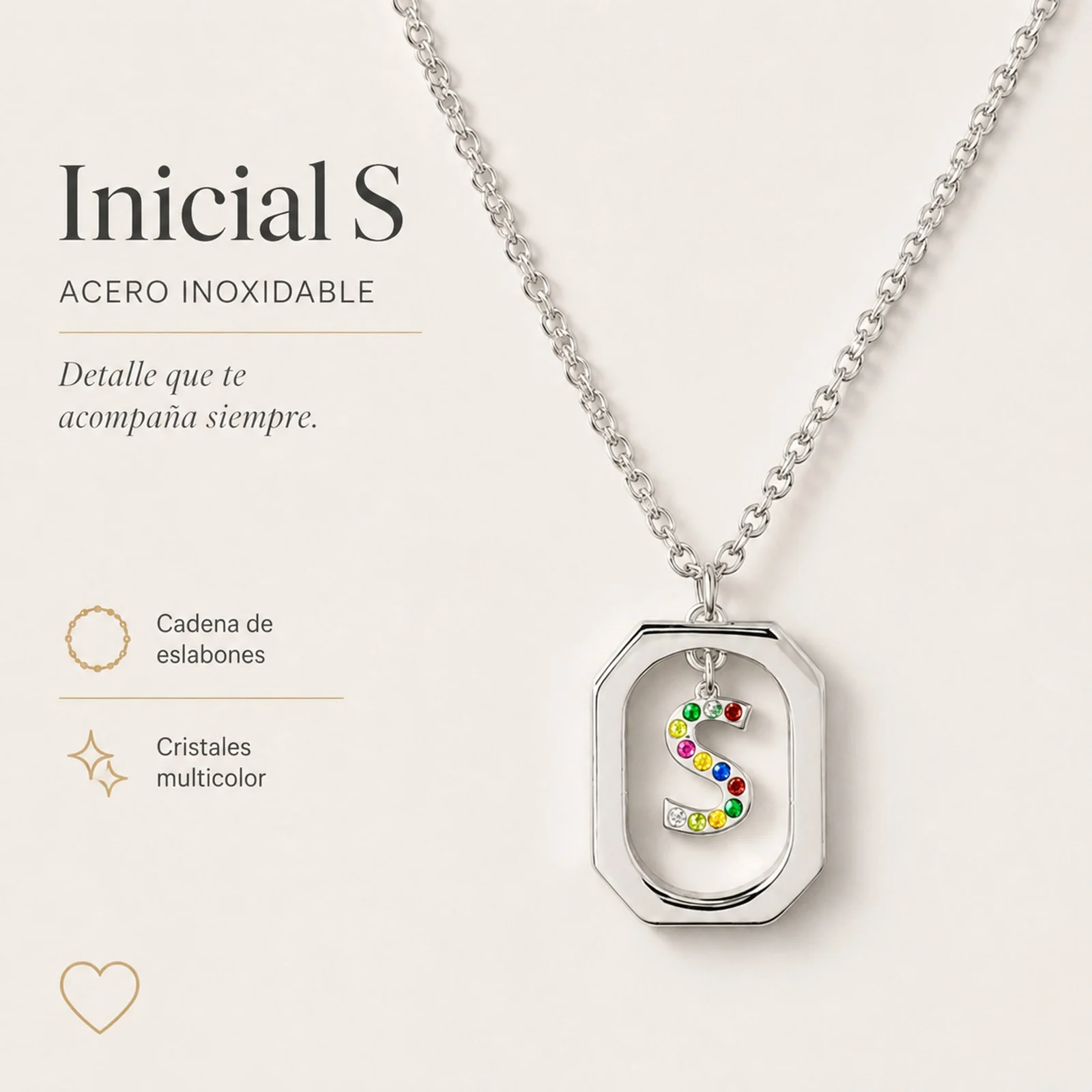 COLLAR INICIAL LETRA S ACERO CON SOBRE