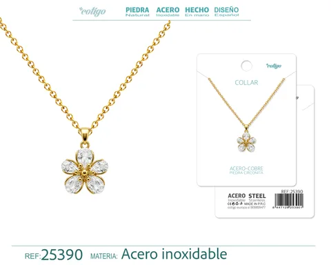 Colgangte Cobre con Circonita Colar Dorado y Cadena Acero
