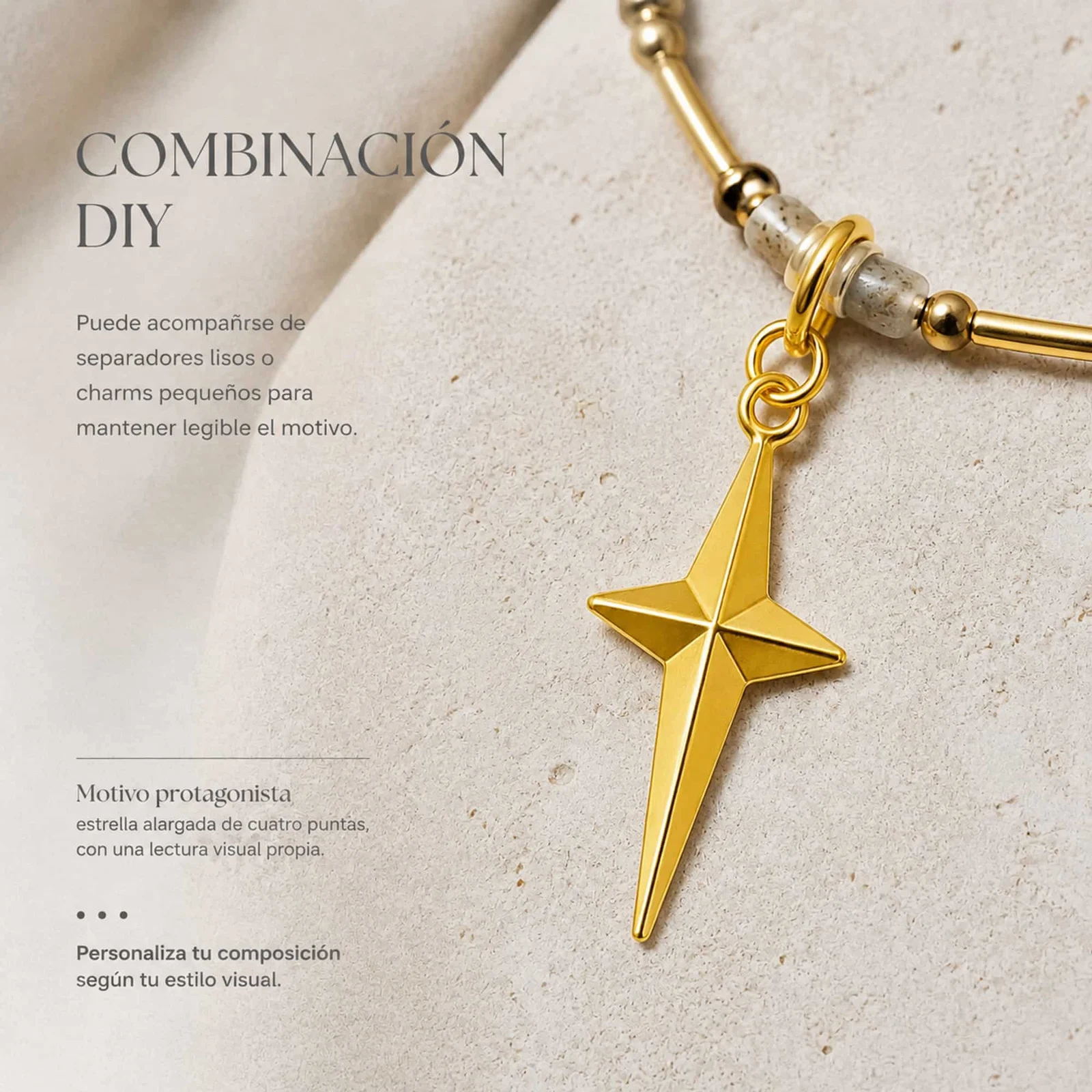 CHARM ACERO DORADO CHAPADO ORO 14 K-CON CIERRE