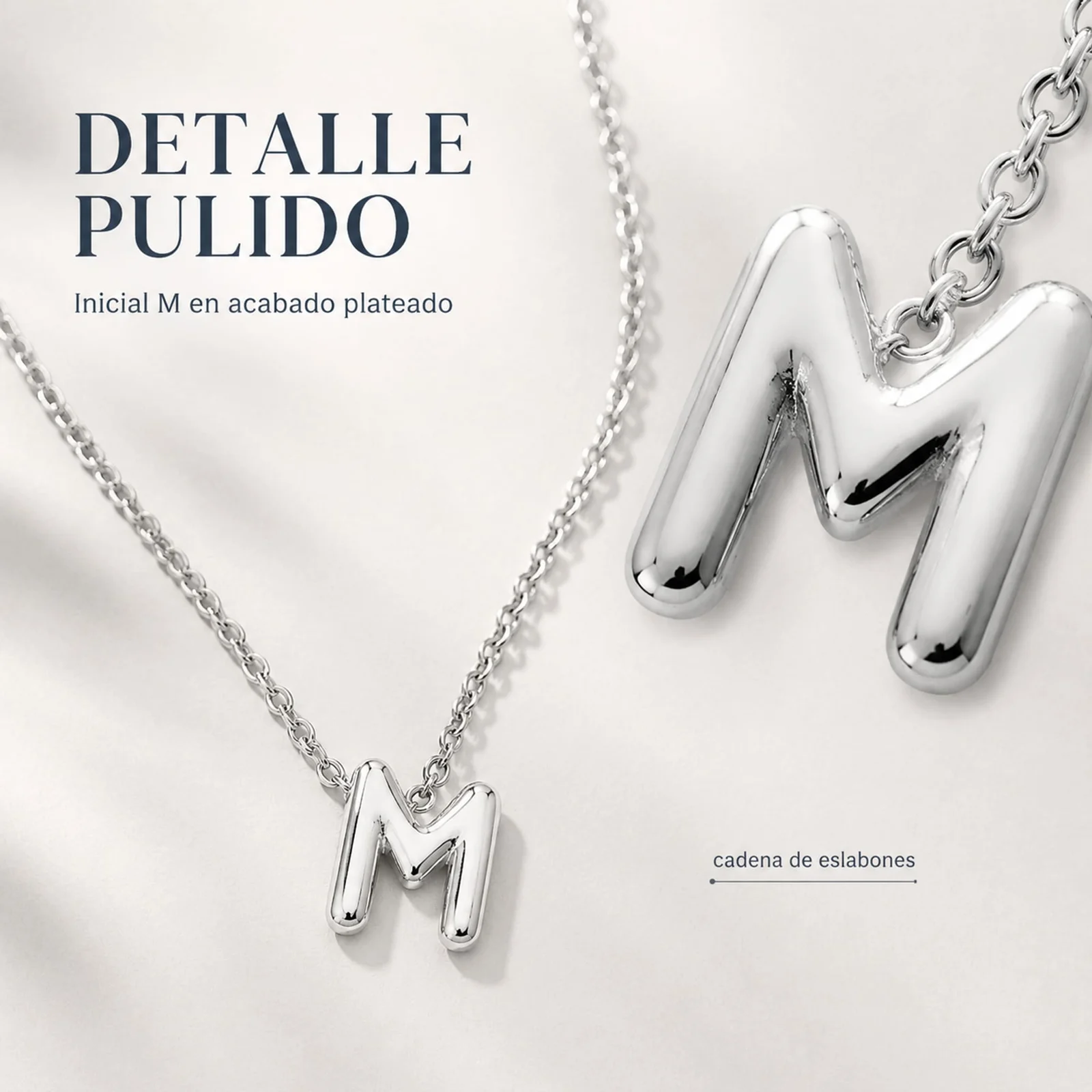 COLLAR INICIAL LETRA M ACERO CON SOBRE