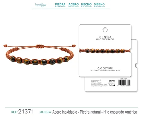 PULSERA HILO ENCERADO CON OJO DE TIGRE