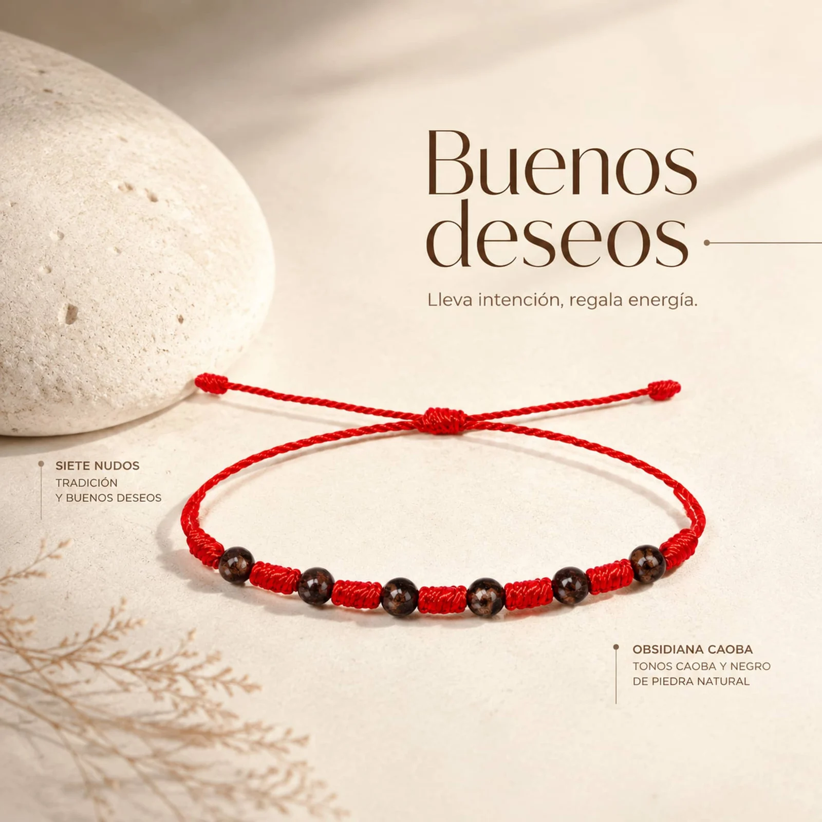 PULSERA 7 NUDOS CON  OBSIDIANA CAOBA 4MM
