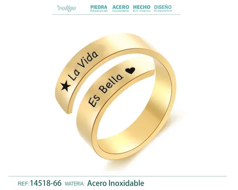 Anillo Acero con Mensaje Espa?ol Dorado
