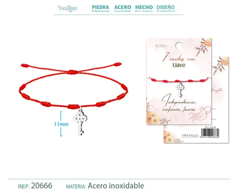 PULSERA 7 NUDOS CON LLAVE COLOR PLATEADO