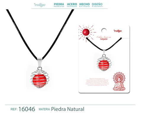 COLGANTE DE TURQUESA ROJA 14MM CON ACESORIO DE ACERO