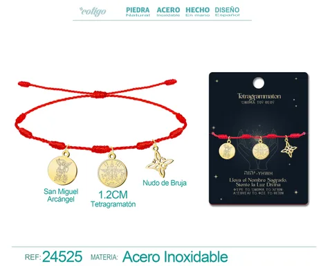 PULSERA 7 NUDOS CON TETRAGRAMMATON  NUDO DE BRUJA Y SAN MIGUEL ARCÁNGEL ACERO DORADO