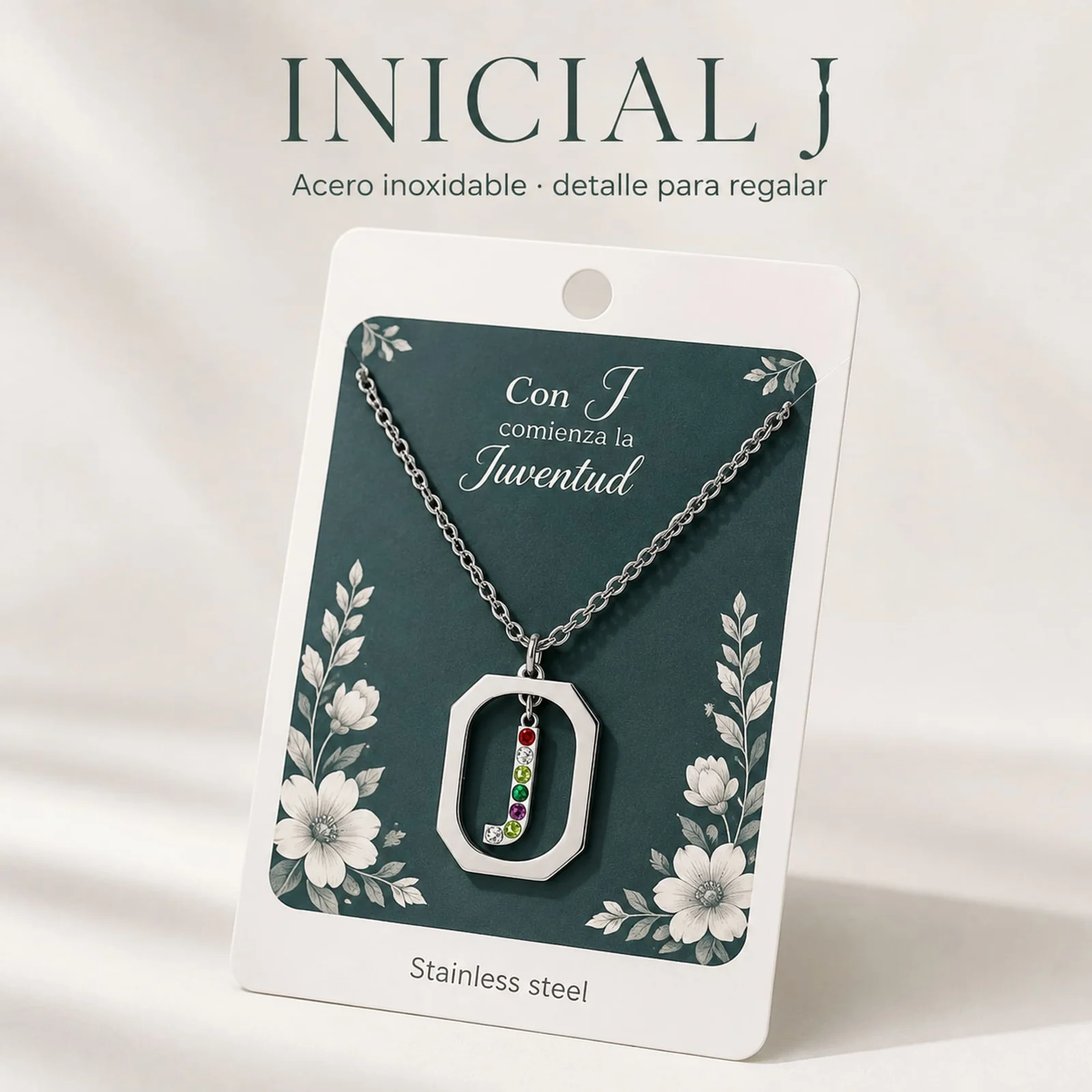 COLLAR INICIAL LETRA J ACERO CON SOBRE