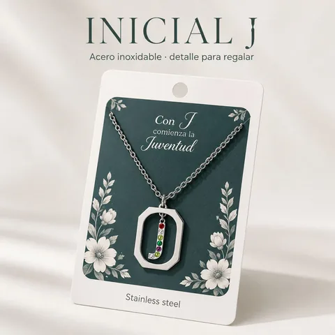 COLLAR INICIAL LETRA J ACERO CON SOBRE
