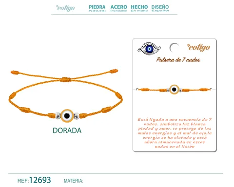 PULSERA 7 NUDOS DORADO CON OJO TURCO