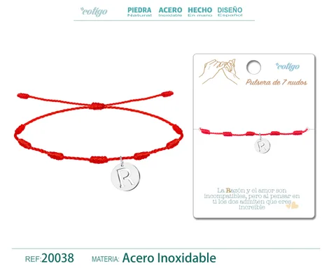 PULSERA 7 NUDOS CON LETRA R COLOR PLATEADO