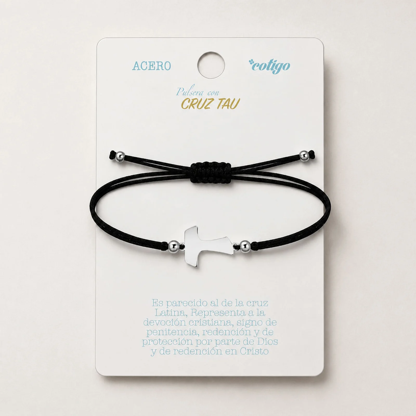 PULSERA CRUZ TAU PLATEADO DE HILO EN.NEGRO