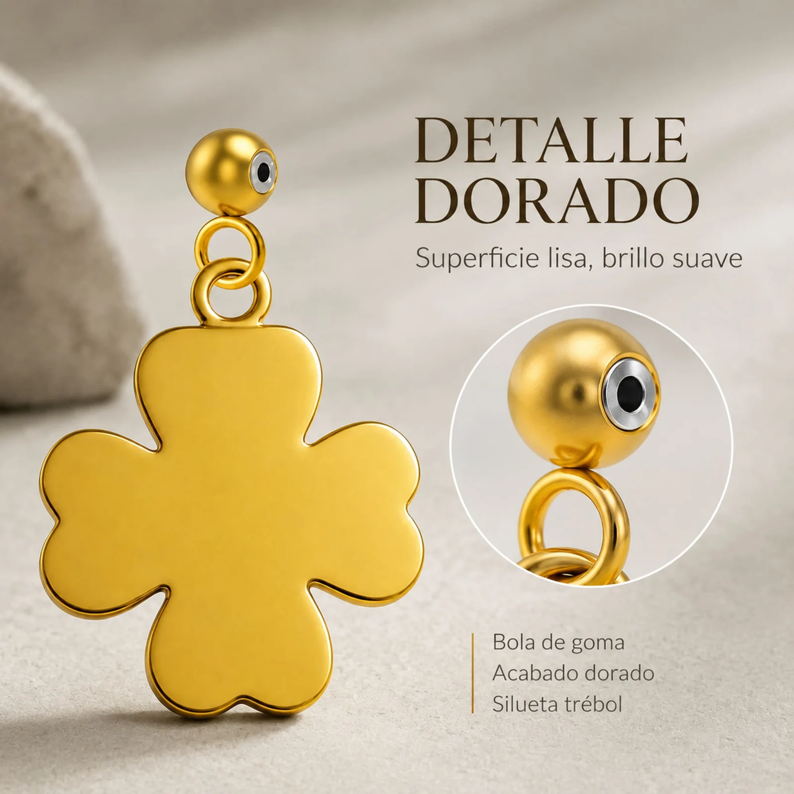 CHARM ACERO INOXIDABLE COLOR DORADO -CON BOLA DE GOMA