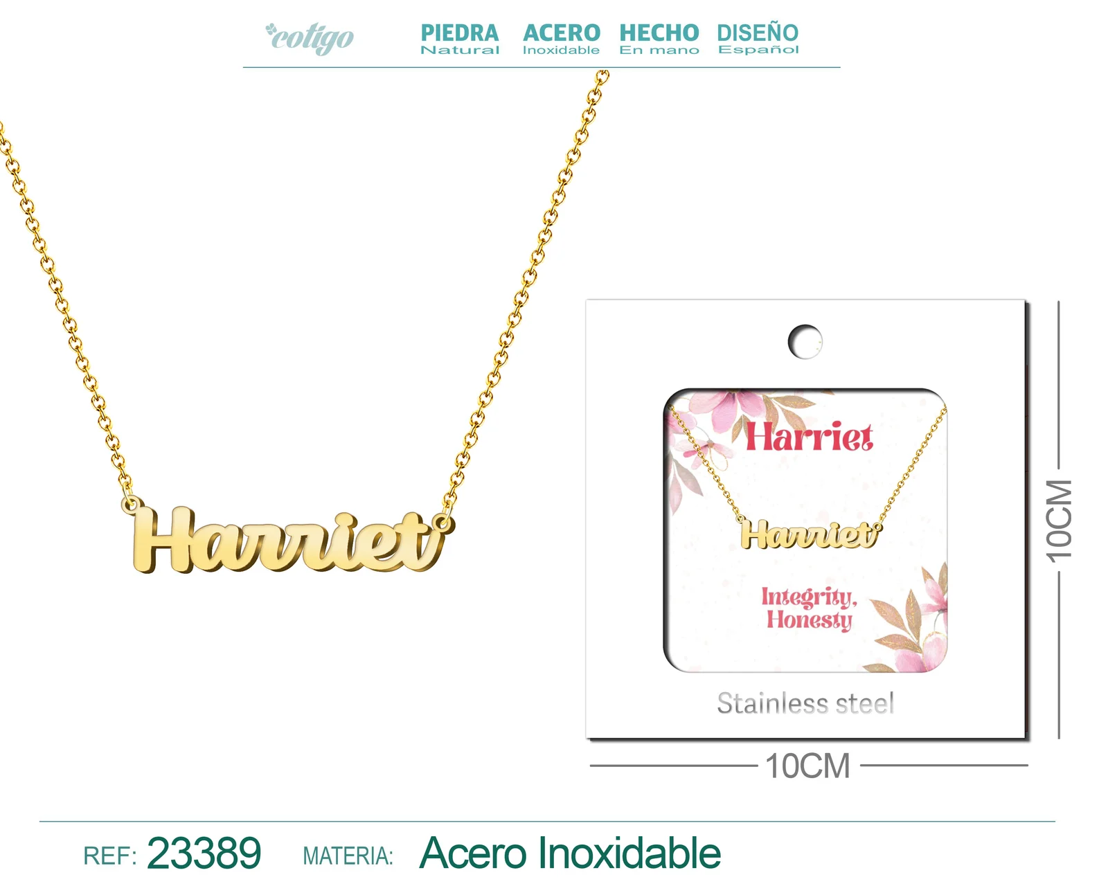COLLAR NOMBRE INGLES HARRIET ACERO CON SOBRE