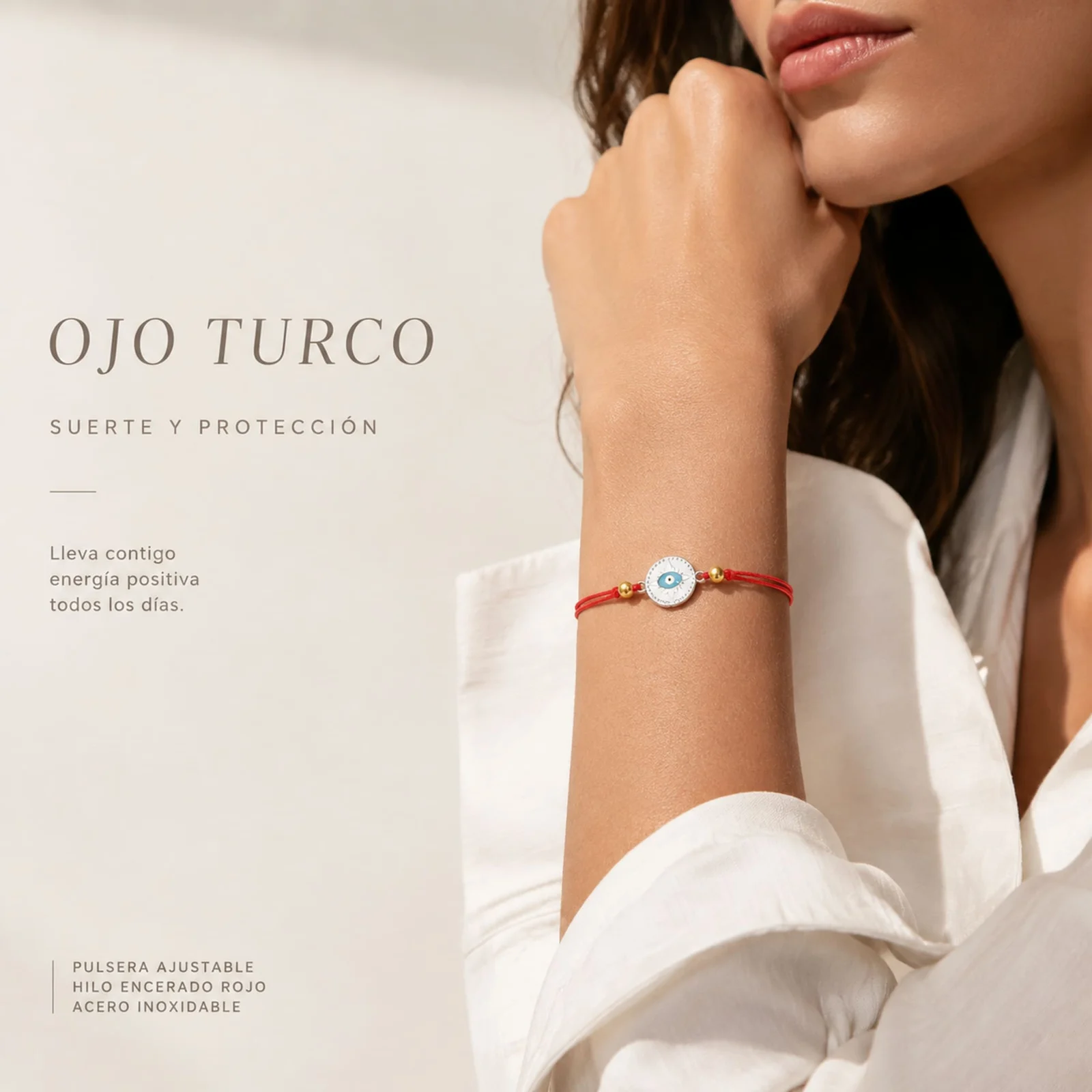 Pulsera Hilo encerado Rojo CON OJO TURCO Plateado
