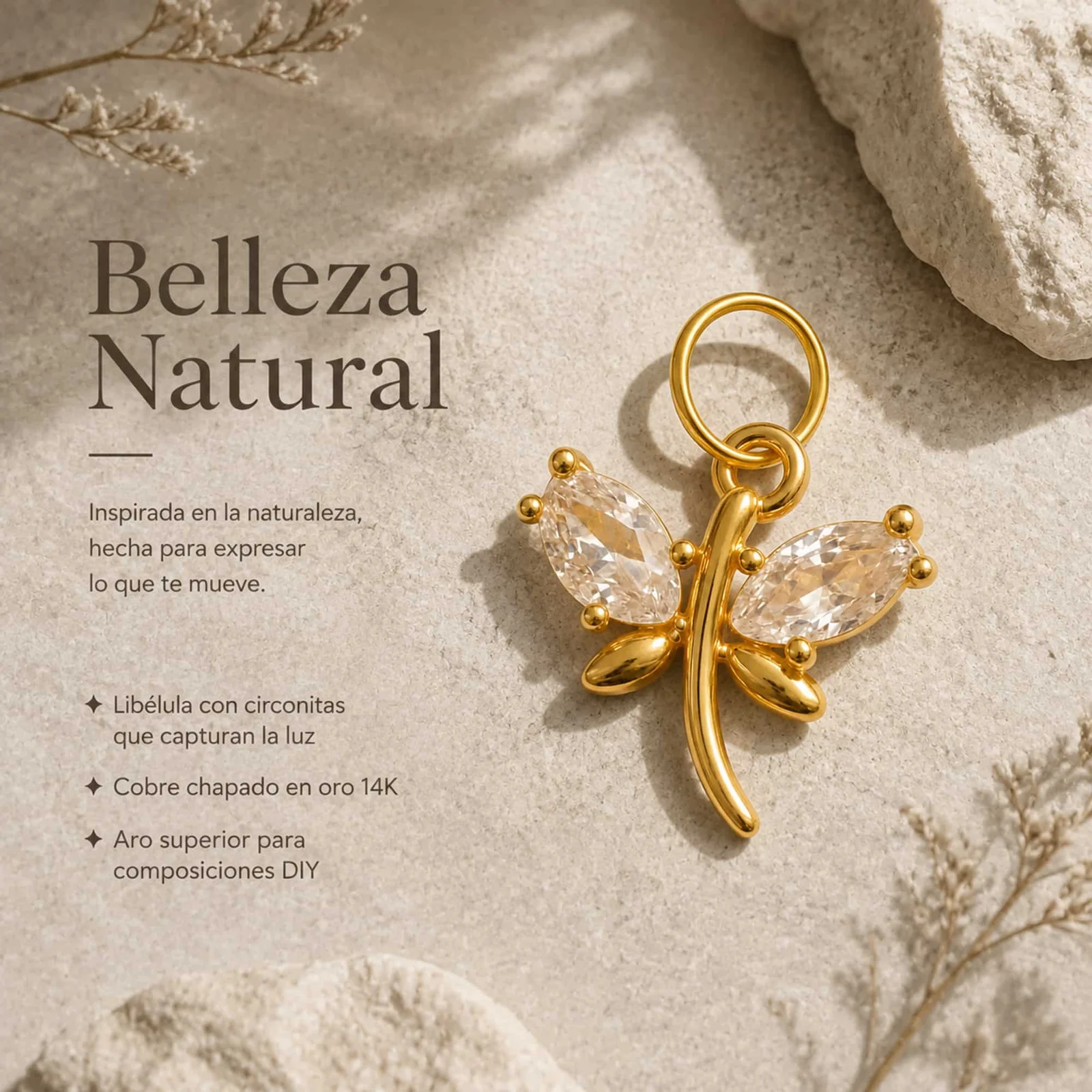 CHARM DE COBRE CHAPADO ORO 14K CON CIRCONITA
