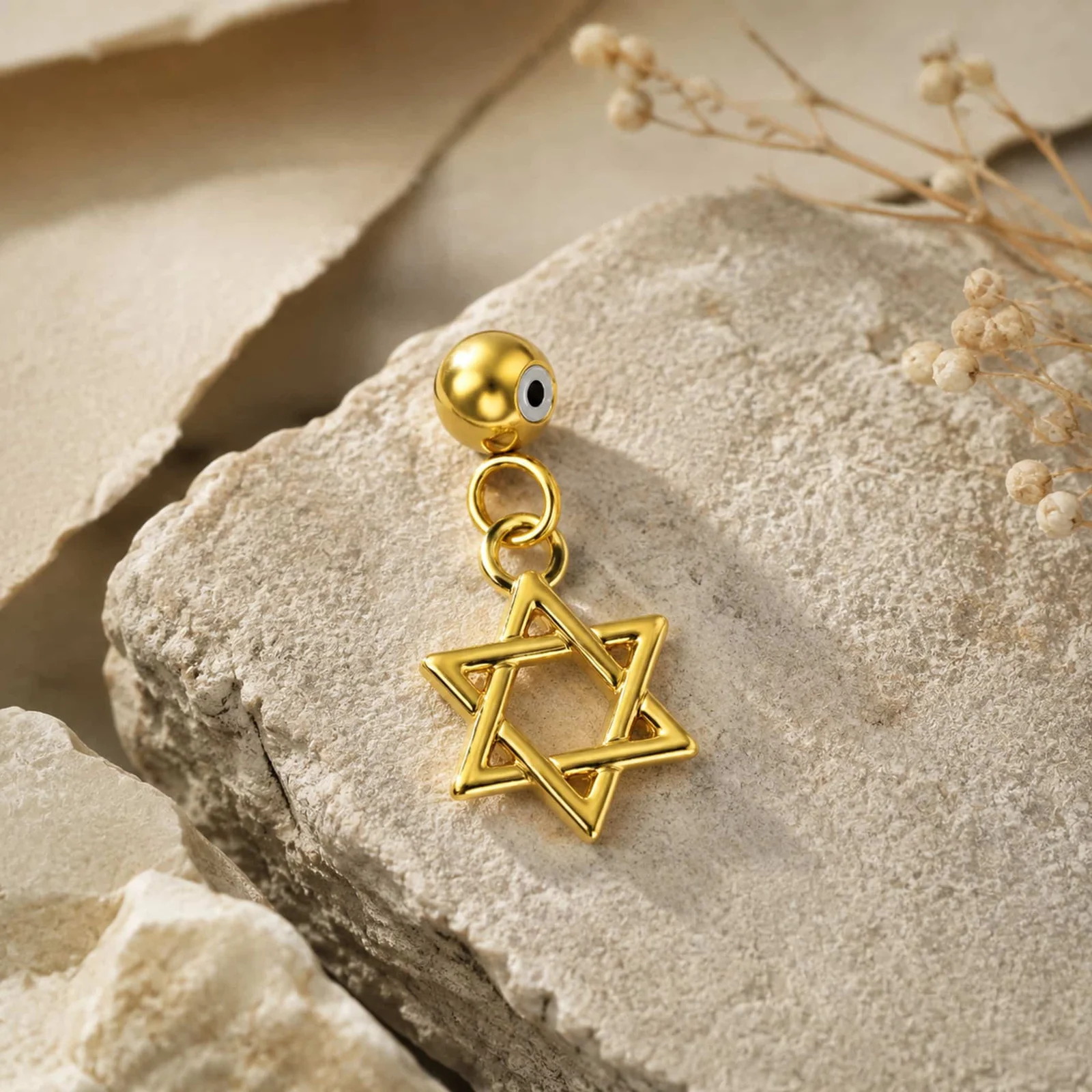 CHARM ACERO DORADO CHAPADO ORO 14 K-CON BOLA DE GOMA