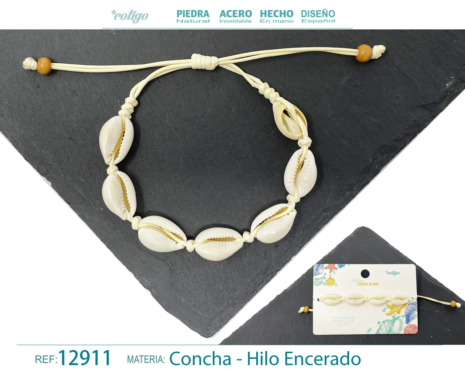PULSERA HILO ENCERADO DE CONCHA
