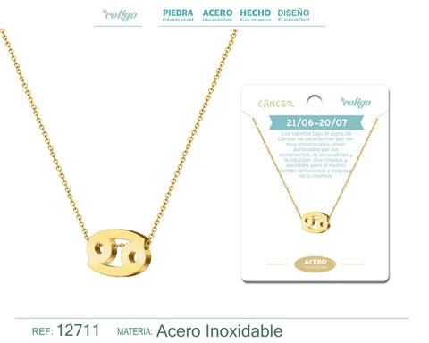 COLLAR ACERO CON ZODIACO CÁNCER COLOR DORADO