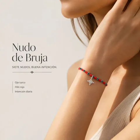 PULSERA 7 NUDOS CON OJO DE TURCO Y NUDO DE BRUJA ACERO PLATEADO