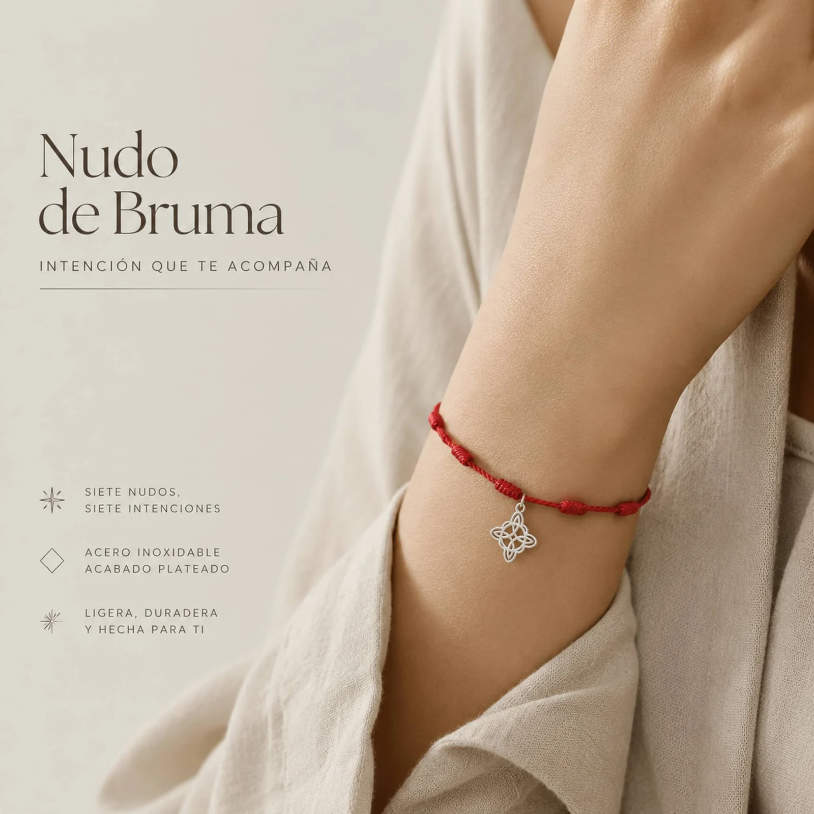 PULSERA 7 NUDOS CON NUDO DE BRUJA ACERO PLATEADO