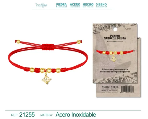PULSERA HILO ENCERADO CON NUDO DE BRUJA ACERO DORADO