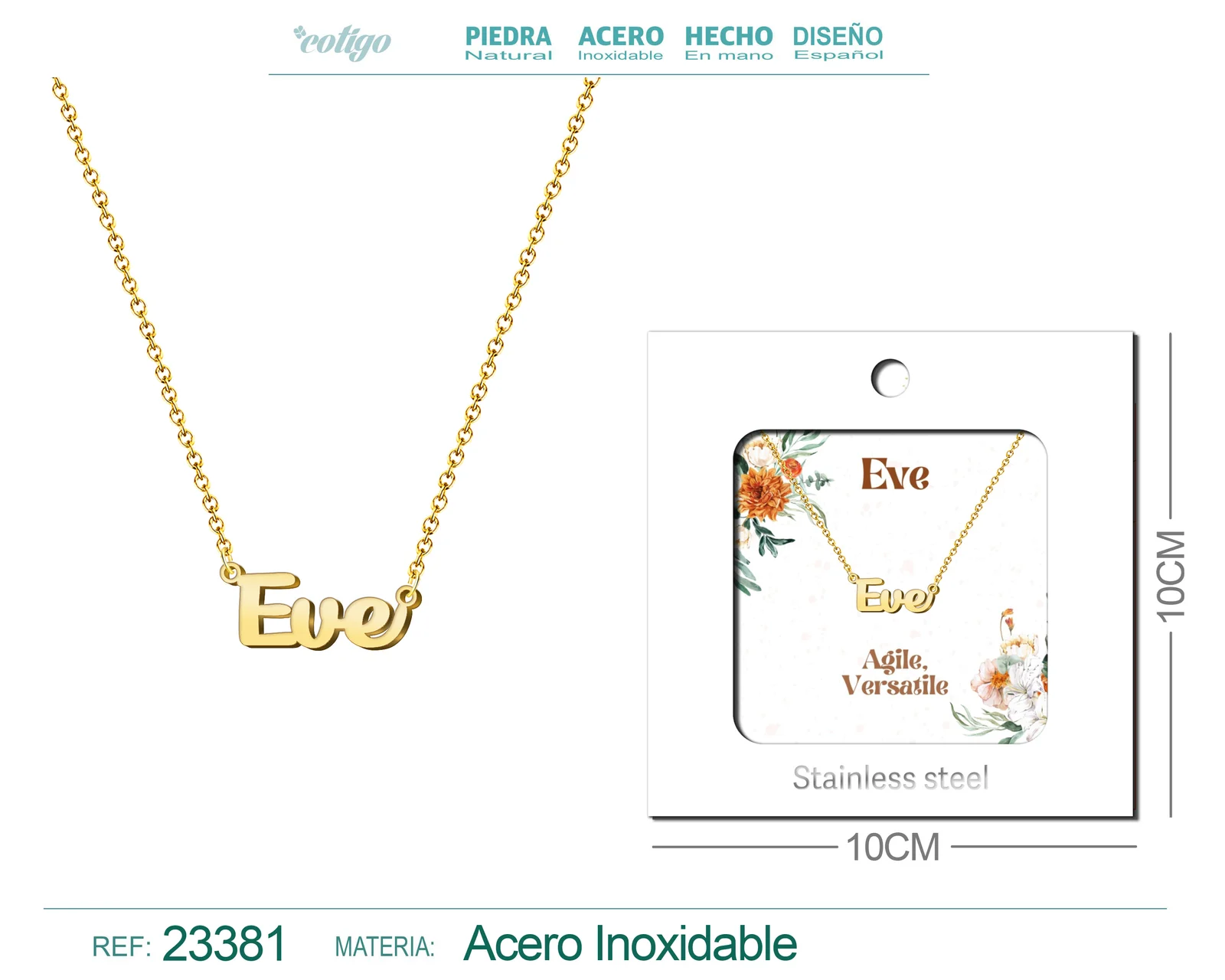 COLLAR NOMBRE INGLES EVE ACERO CON SOBRE